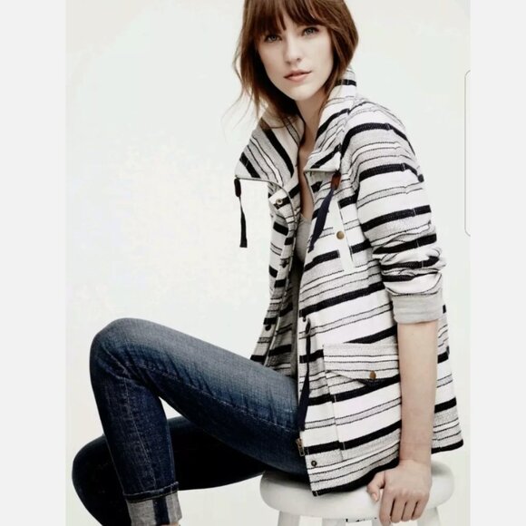LOFT Petite Navy & White Striped Jacket - Picture 1 of 16